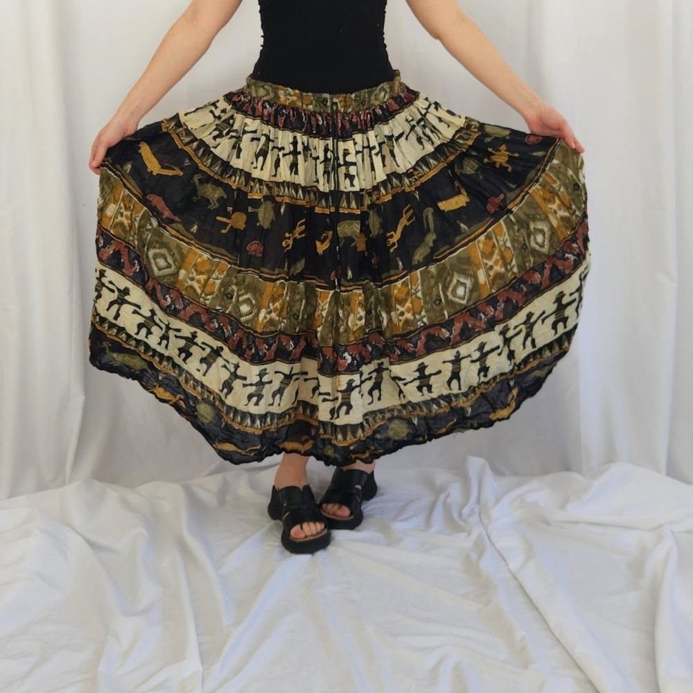 90s Green, Black, and Brown Boho Skirt